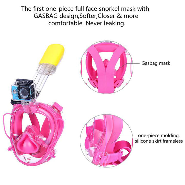AQUAROBOTMAN 180° Full Face Snorkel Mask for Adult Kids Anti-Fog Anti-Leak Dry Top Set